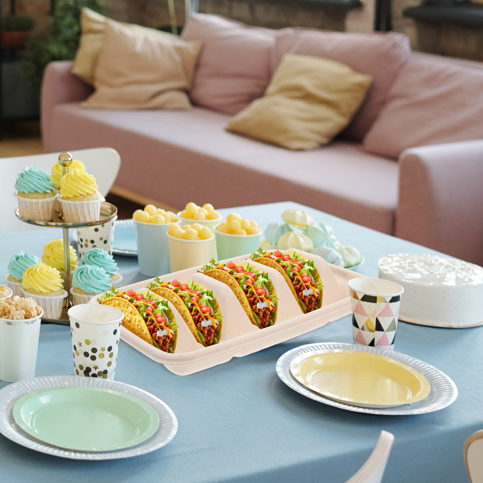 Street Food Snacks - 50Pcs Taco Holders Disposable 3 Dividers
