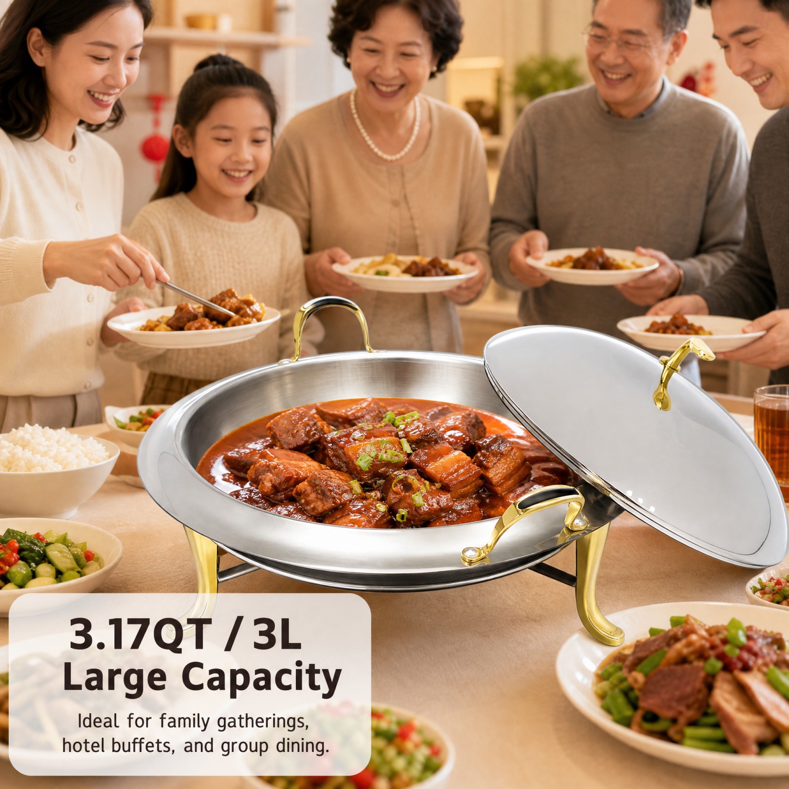 Round Chafing Dish Buffet Set  - Snacks Food Warmer ulasan dan harga